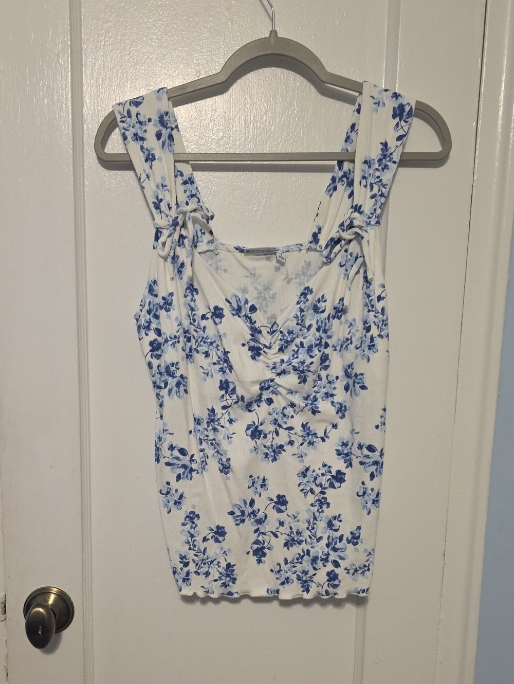 Lovesick White Tank with Blue Floral Tie-Straps
